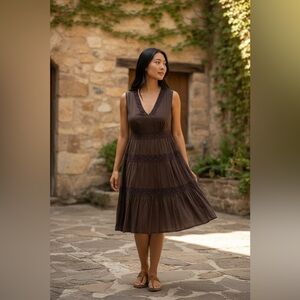 Chic Sleeveless Brown Midi Dress